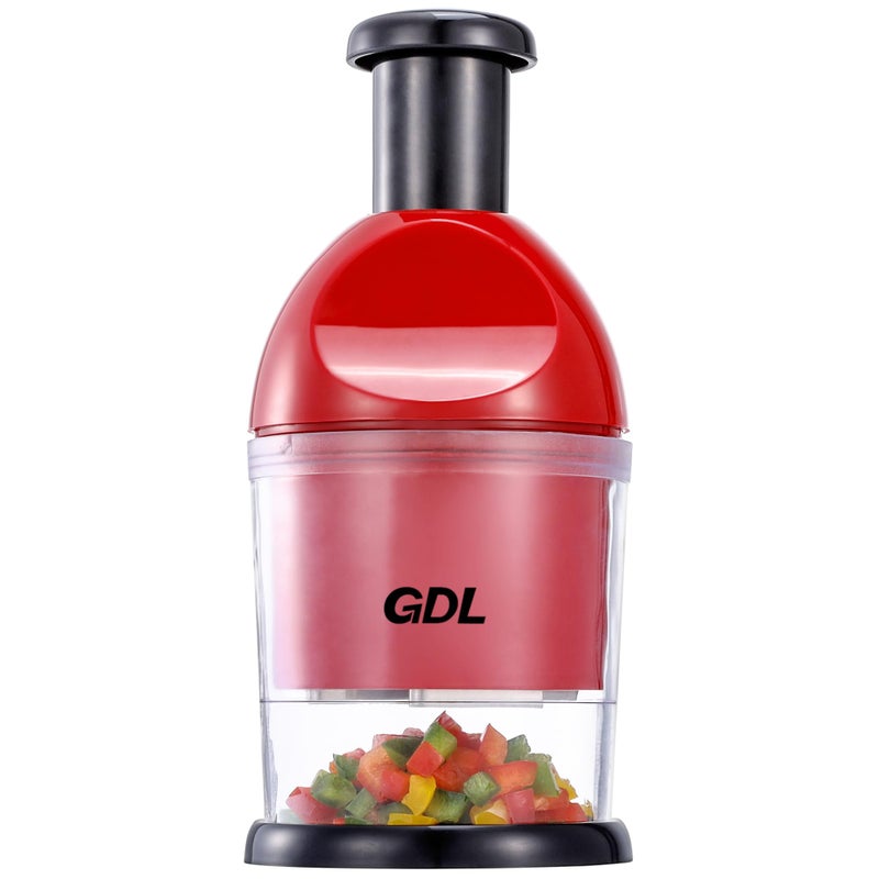 GDL Food Chopper, Hand Chopper Dicer Easy to Clean, Manual Slap Vegetable Cutter Onion Dicer, Garlic Mincer for Onion, Nut, Tomato, Pepper, Celery, etc, Red - Image 1